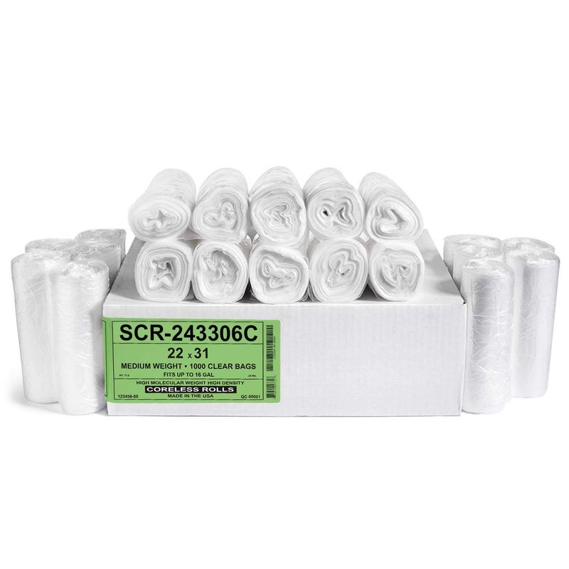 Aluf Plastics أكياس قمامة Aluf Plastics SCR-243306C بسعة 12-16 جالون - (عبوة تجارية 1000) - قيمة سلسلة تخفيض المصدر عالية الكثافة 6 ميكرون (مكافئ) - مخصصة للمكتب والحمام والورق والستايروفوم - Image 1